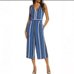 1901 Cropped Striped Jumpsuit, M